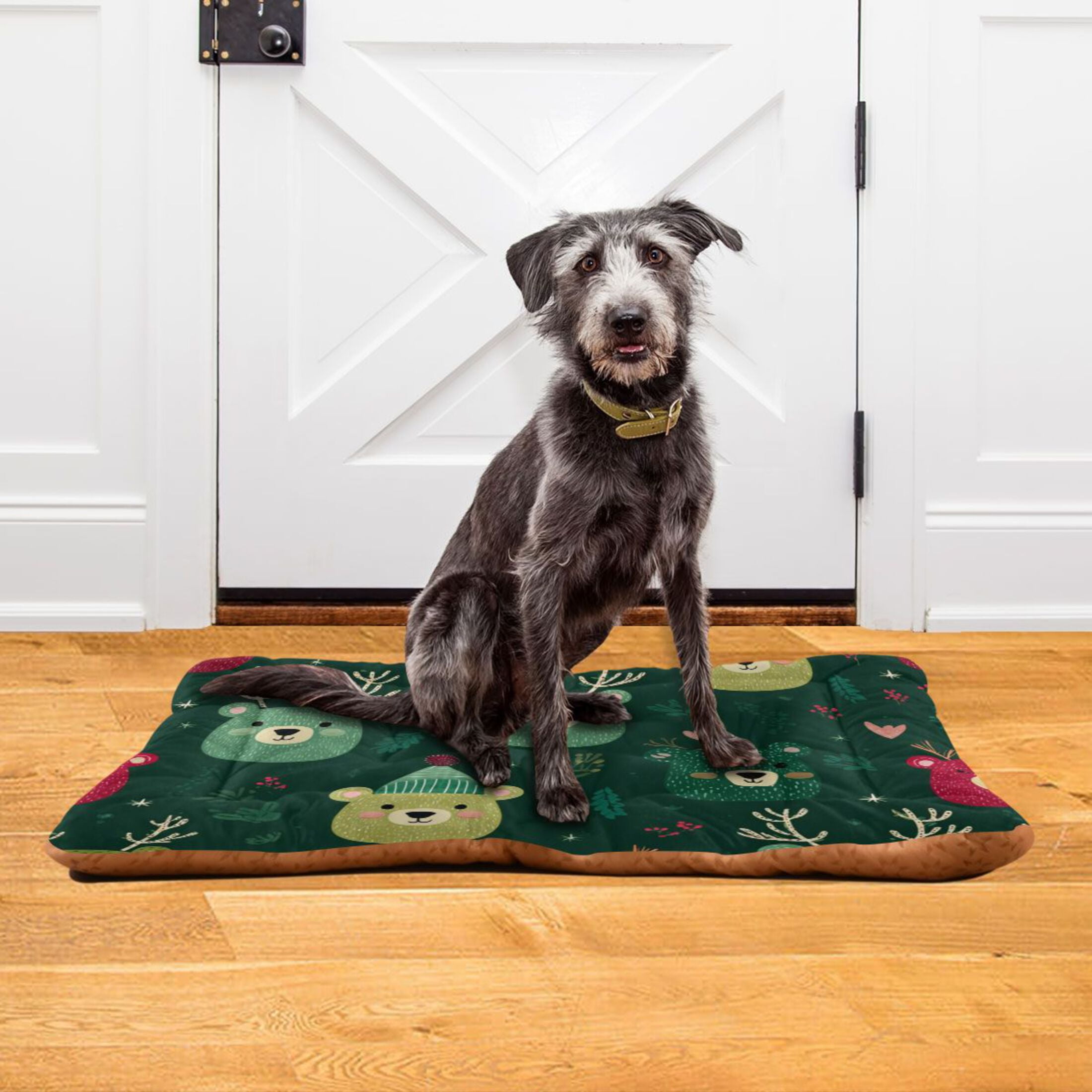Cozy Mat Pet Bed Indoor Outdoor Warm Soft For Cat Dog Puppy(S/M) Bear Faces in Green