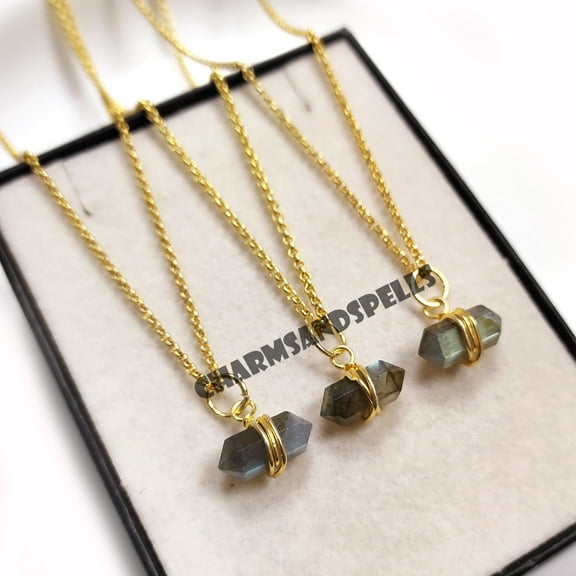 Labradorite necklace, 14K Gold Plated Necklace, Pencil Necklace, Wire Wrapped Necklace, Gemstone necklace, Chakra necklace, Women necklace