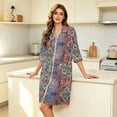 thumbnail image 5 of Women's Robes Zipper Lightweight 3/4 Sleeve Womens Bathrobe Zipper Front Knee Length Vintage Floral Print Trendy Sleepwear Nightgown with Pockets Red S, 5 of 8
