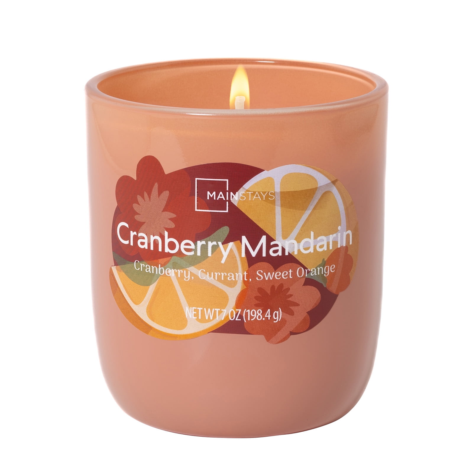 Mainstays 1-Wick Glossy Glass Candle, Cranberry Mandarin, 7 oz