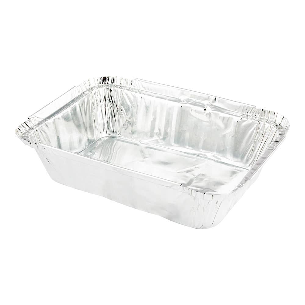 16 oz Rectangle Silver Aluminum Take Out Container - with Polka Dot Paper  Lid - 7 1/4 x 5 1/4 x 2 - 200 count box