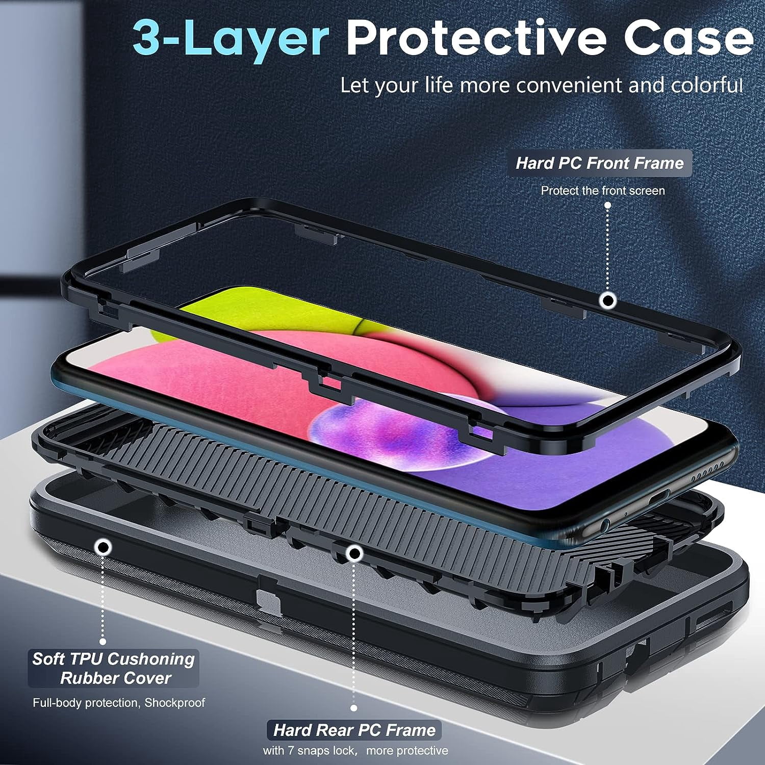 LeYi For Samsung Galaxy A03S Case, AO3S Phone Case: [2 Pack] Tempered Glass Screen Protectors, Black
