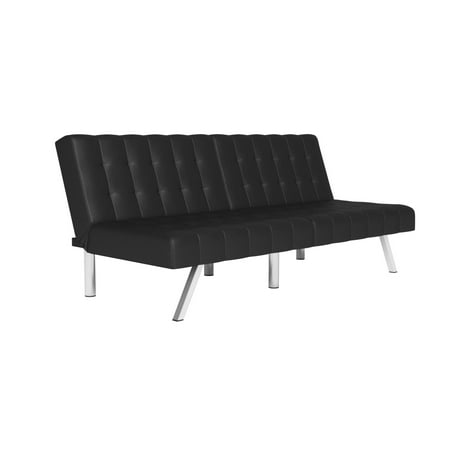 Mainstays Morgan Convertible Tufted Futon, Black Faux Leather