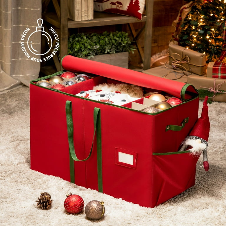 ZOBER Christmas Ornament Storage Box - Stores 64 Ornaments - Non-Woven,  Tear- Proof Christmas Ornament Storage Containers - 3 Inch Cube  Compartments 