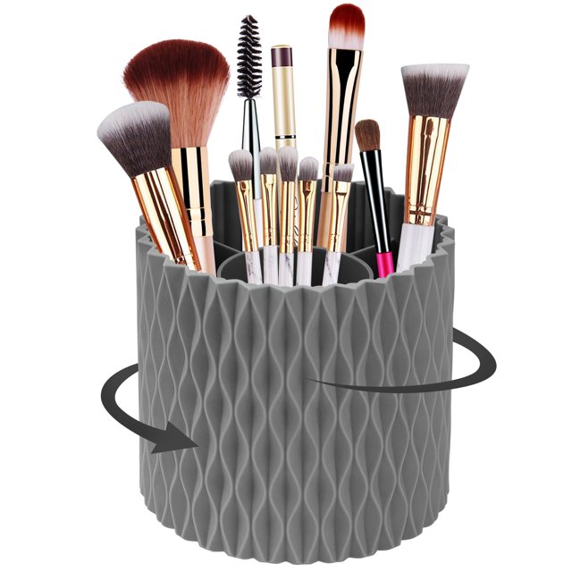 Soporte para brochas de maquillaje, organizador de maquillaje giratorio 360, 5 ranuras para brochas de maquillaje, soporte para bolígrafos para decoración de tocador, contenedor de almacenamiento de e