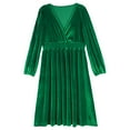 thumbnail image 3 of TiaoBug Womens Velvet Midi Dress V Neck Long Sleeve Flowy Evening Party A-Line Dresses Green XL, 3 of 7