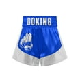 thumbnail image 3 of Aislor Unisex Kids Satin Boxing Shorts Metallic Color Block Kickboxing Muay Thai Training Carnivals Trunks Royal Blue&Silver 16, 3 of 5
