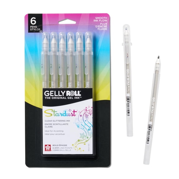 Sakura Gelly Roll Stardust Clear Glitter Gel Pens - Bold Point Ink Pen for Lettering, Drawing, Invitations, & Stationery - Clear Ink - Bold Line - 6 Pack