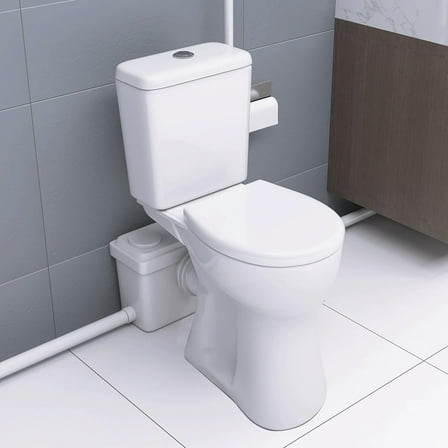 WinZo 600W Macerator Pump Toilet Upflush System for Basement Extra Tall 19" Comfort With Dual Flush Tank & 3 Connectioned for Sink, Toilet, White