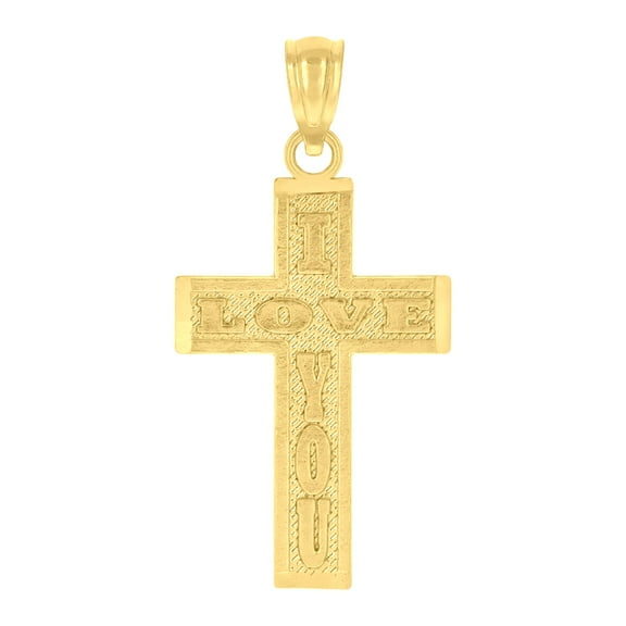 10k Yellow Gold Unisex Cross I Love You Religious Charm Pendant Pendant Necklace for Men Women