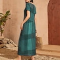 thumbnail image 4 of Vestido Maxi de Manga Corta para las Mujeres Cuello Redondo Color Bloque Suelto Vestido Casual, Maxi en Capas Sólidas para la Playa Y la Primavera, 4 of 7