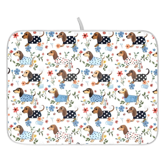 Dish Drying Mat for Kitchen Counter 16x18/18x24 Dachshund Absorbent Coffee Bar Mat Dish Drainer Rack Mat for Kitchen Counter