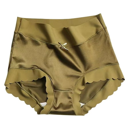 Jalioing Lace Underwear Briefs for Women High Waist Panty Ice-Slik Patchwork Traceless Breathable Panties (Large  Army Green)