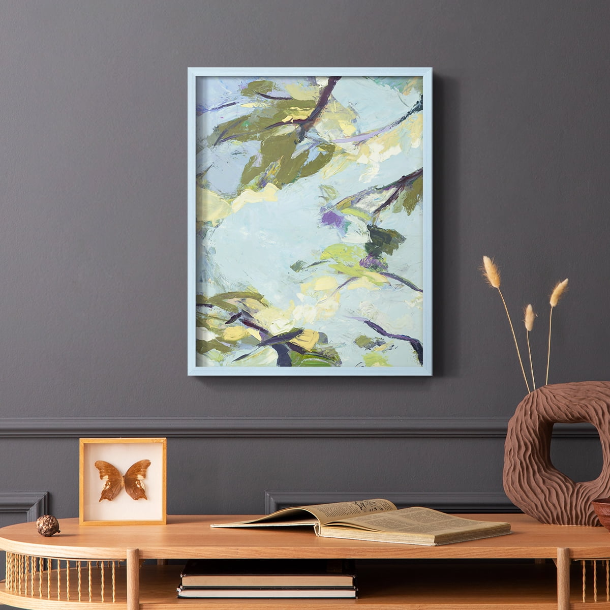 Aqua Sky Framed Print in Blue Solid Wood Framed Print No Nail Hanging