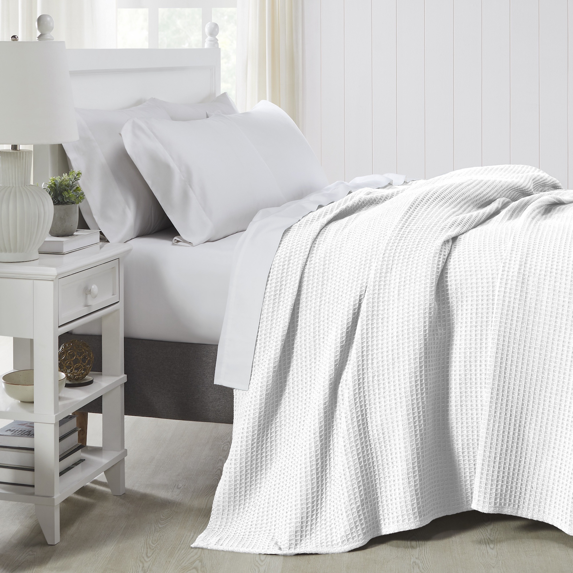 Modern Threads Thermal Waffle Weave White Cotton Bed Blanket, King