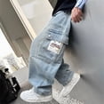 thumbnail image 6 of TOWED22 Boys Cargo Baggy Pants Elastic Waist Wide Leg Jeans Casual Demin Pants with Pockets 5-14 Years(Blue,10-12 Y), 6 of 9