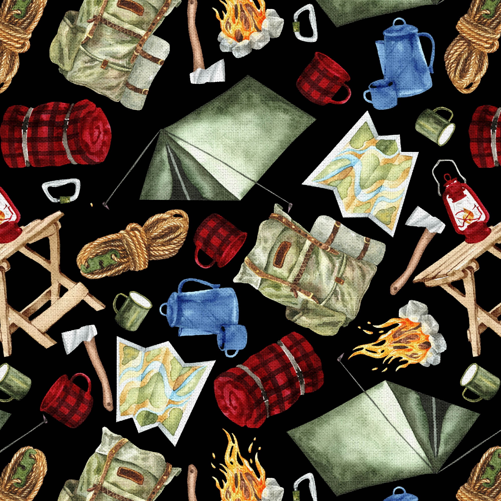 1 Yard 100% Cotton Camping Gear, Multicolor, 42" Wide for Sewing & Crafting by Fabric Editions