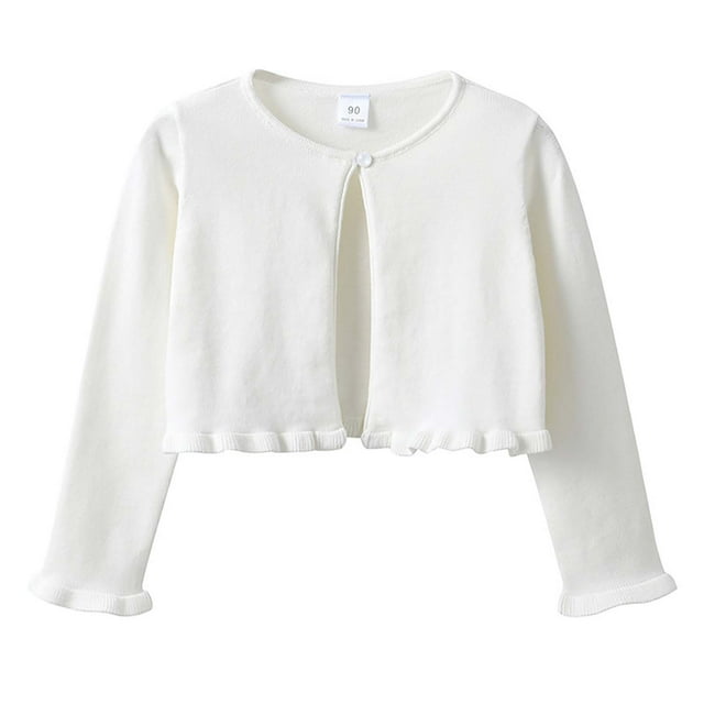 uublik Little Girls Coat Kids Button Closure Sweaters Cropped Jacket Cover Up Tops White, Size 2-9 Years