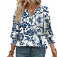 thumbnail image 4 of Womens Tops Casual 3/4 Length Sleeve V-Neck Floral Printed Smocked Cuffs Dressy T-Shirts Ladies Tunic Tops, 4 of 6