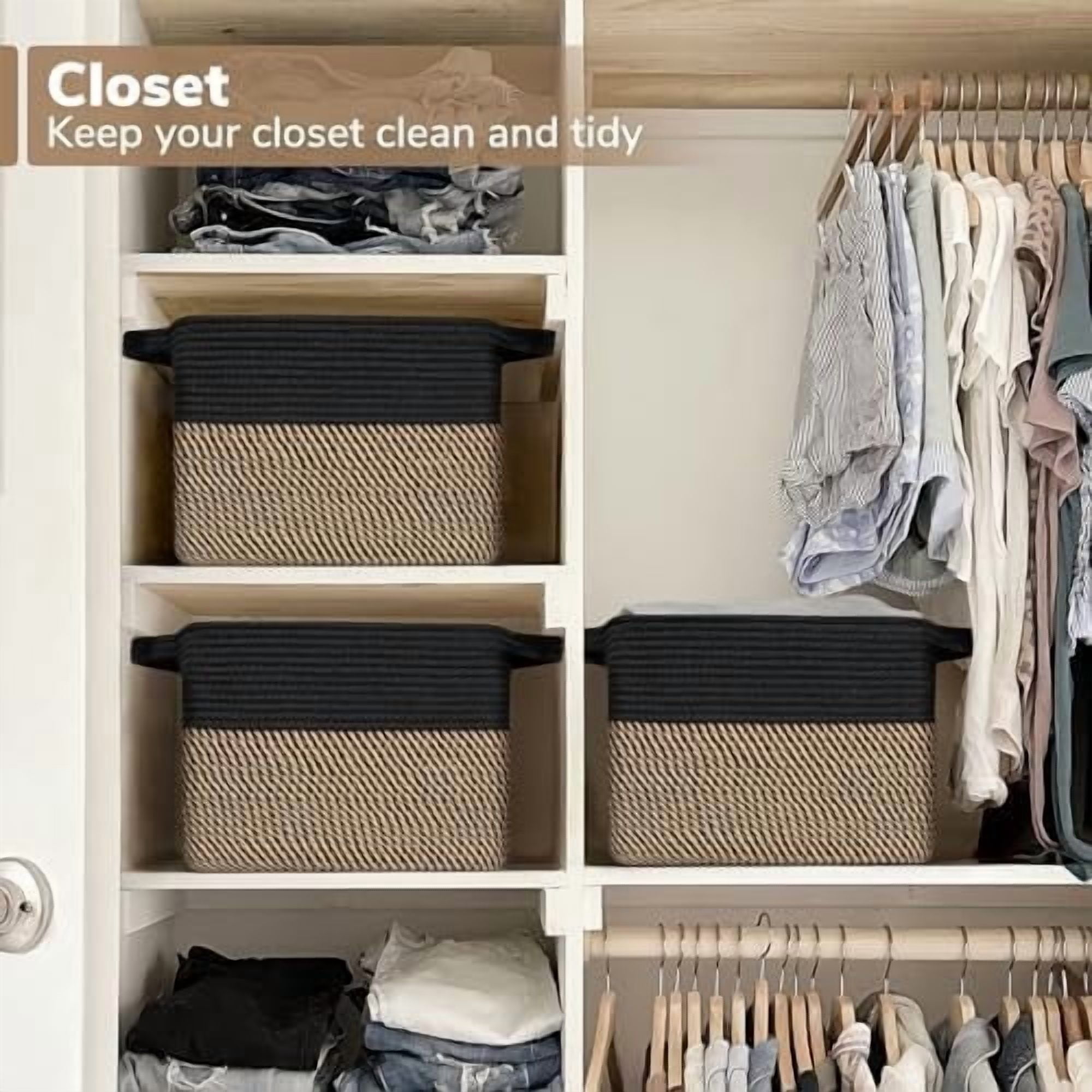 Cube Storage Bins - Towel, Book, Cloth, Shoes, Closet Shelf Woven Baskets for Office, Baby Laundry, Toys, 13''x10''x9''