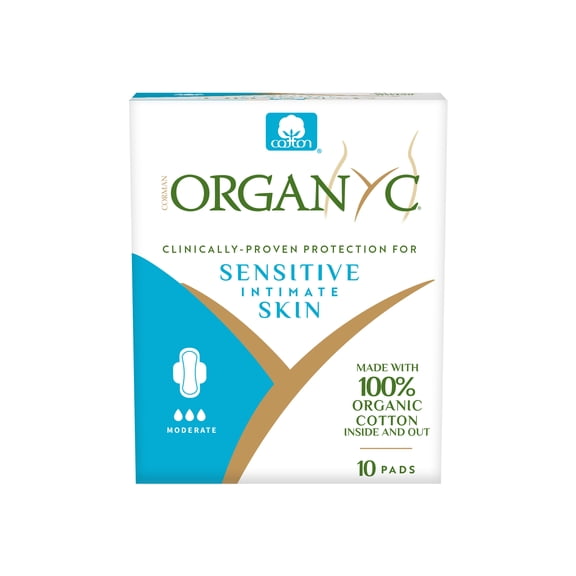 Corman Organyc Certified Organic Cotton Feminine Pads, Moderate Flow, Hypoallergenic, Breathable, 10 Count