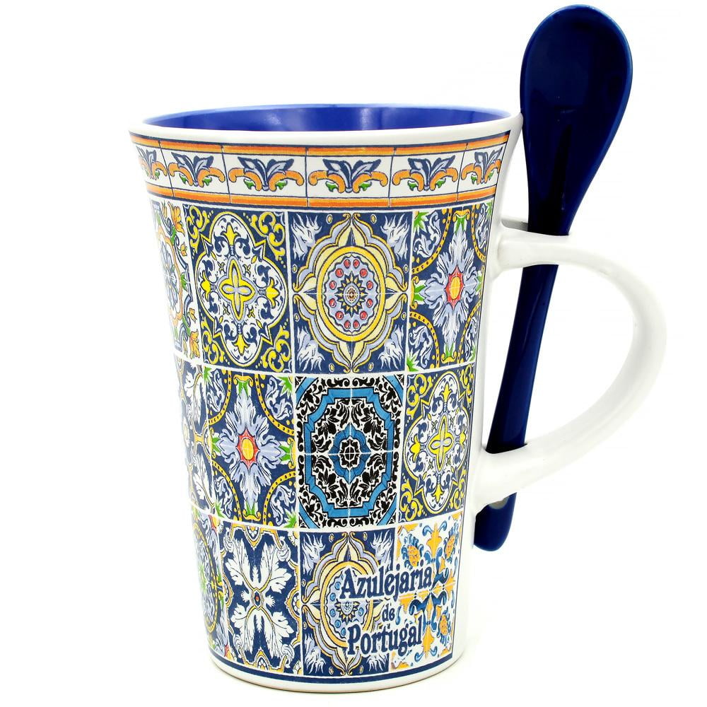 Portuguese Ceramic Coffee Mug  With Spoon Souvenir  From 