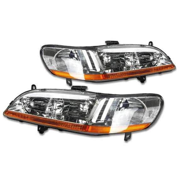 DNA Motoring For 98-02 Honda Accord JDM Chrome Amber Headlight Lamps Pair Replacement