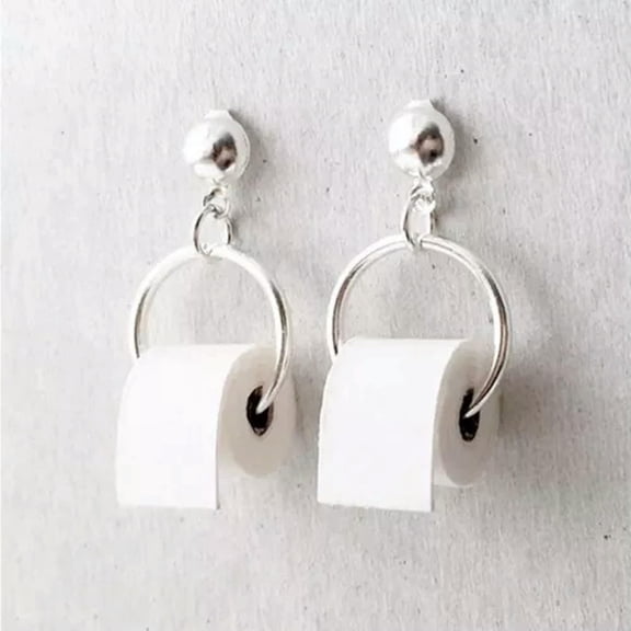 HOOUN Toilet Paper Toilet Roll Earrings Novelty Drop Dangle Earrings Jewelry Accessori-Silver