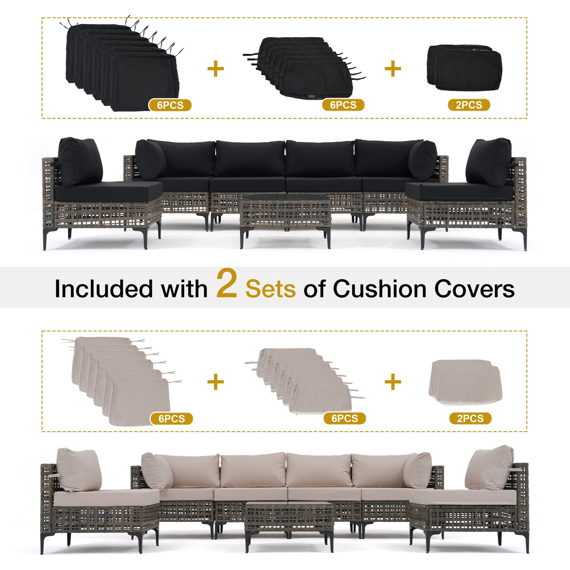 JOIVI 7 Pieces Patio Furniture Set, Outdoor Sectional Sofa Set with Cushion and Coffee Table, 7-Piece PE Rattan Conversation Set for Deck, Porch, Backyard, Black