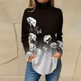 thumbnail image 2 of DENGDENG Blouses for Women 2023 Long Sleeve Turtleneck Shirts Loose Fit Mock Neck Floral Print Tunic Tops To Wear with Leggings Fall Plus Size Clothes Winter Sweatshirts Dark Gray S, 2 of 5