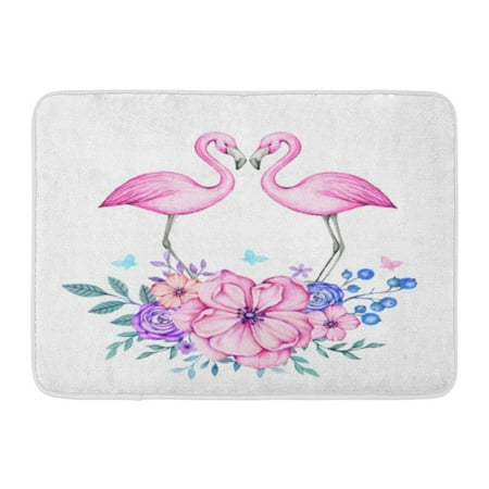 - GODPOK Baby Pink Bird Lovely and Romantic Watercolor with Two Flamingos and Flower Bouquet White Heart Beautiful Rug Doormat Bath Mat 23.6x15.7 inch