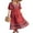 Red, variant on Multitrust Women Summer Bohemian Floral Maxi Dress Casual Puff Long Sleeve V Neck Loose Ruffle Tiered Beach Vacation Long Dress