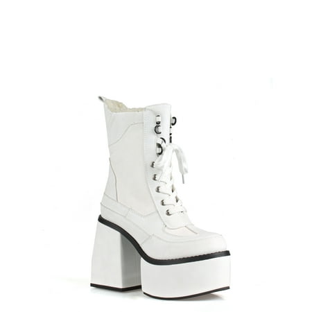 

Lace up Women s Platform Block Heel Mid Calf Boots in White
