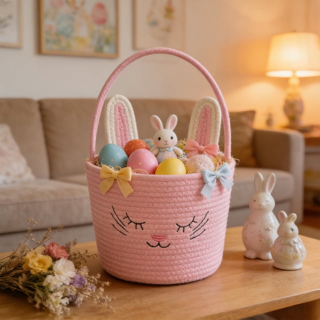 Dianli Easter Storage Handwoven Rabbits Shaped Basket With Handles Multifunctional Decorative Storage for Toys Snacks Fruit Tabletop Decor