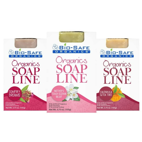 Bio-Safe Organics Organics Soap Line, All-Natural Handmade Bath Soap Bar, Health & Herbal Variety Pack, 3.75 oz, 3 Pack