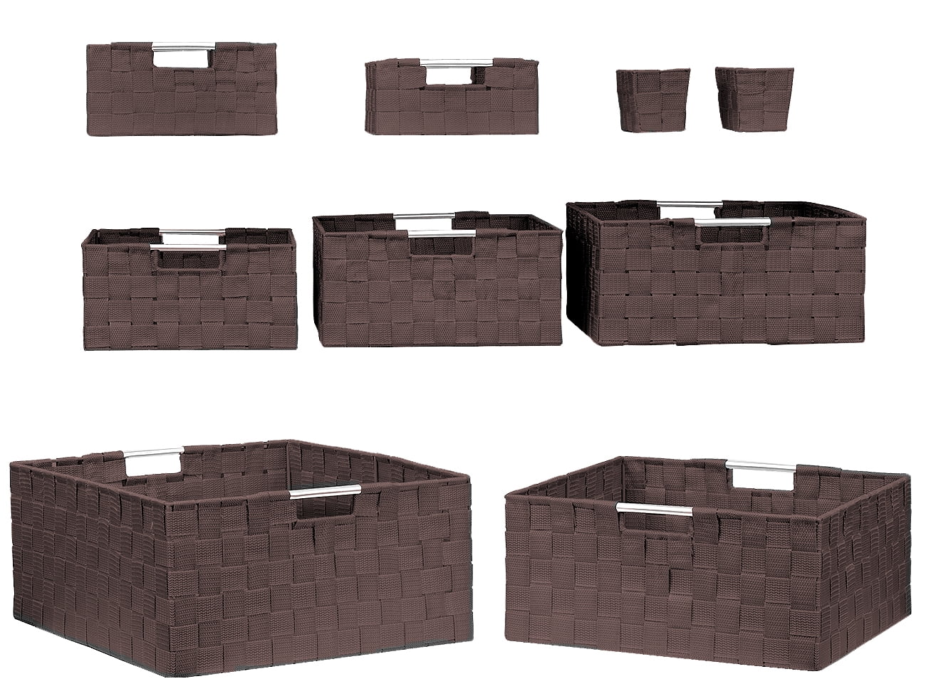 Sorbus Storage Box Woven Basket Bin Container Tote Cube Organizer Set Stackable Storage Basket Woven Strap Shelf Organizer Built-in Carry Handles (Woven Basket Set - 9 Piece, Chocolate)