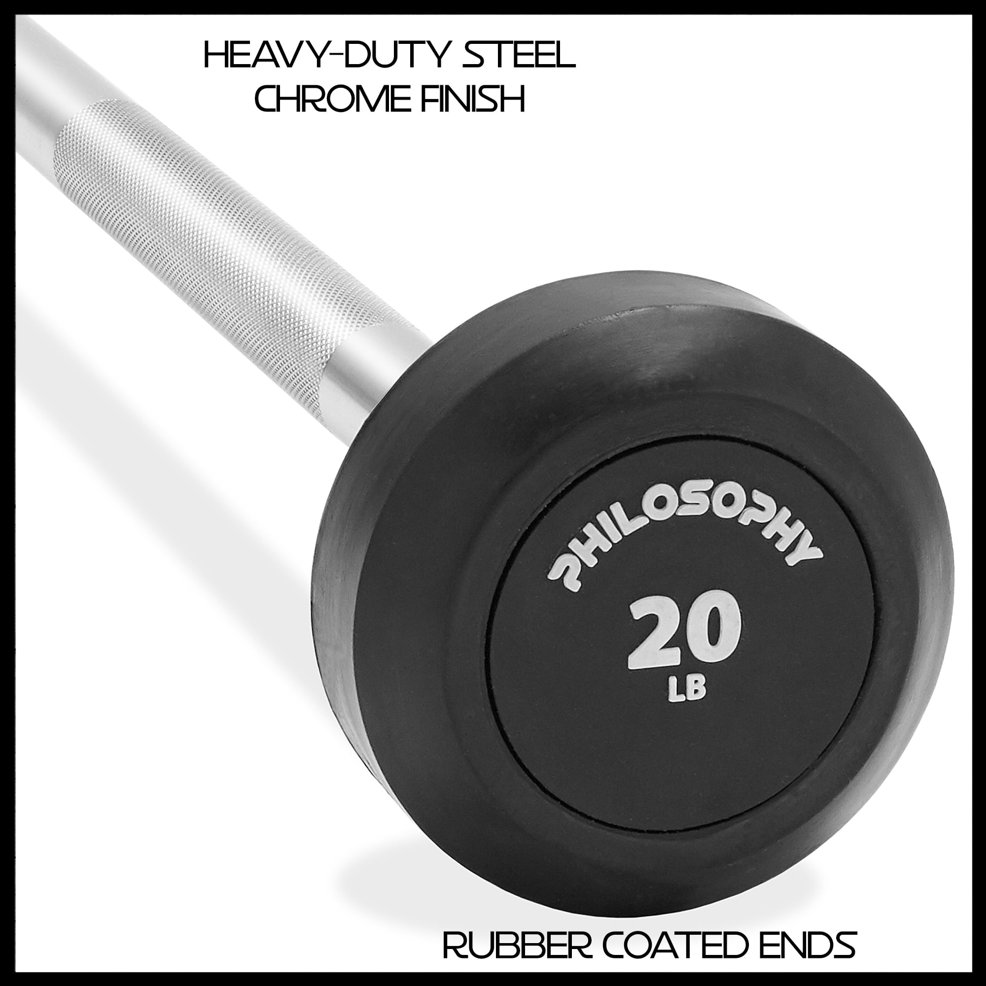 Philosophy Gym Rubber Fixed Barbell, 20 LB Pre-Loaded Weight Straight Bar for Strength Training & Weightlifting