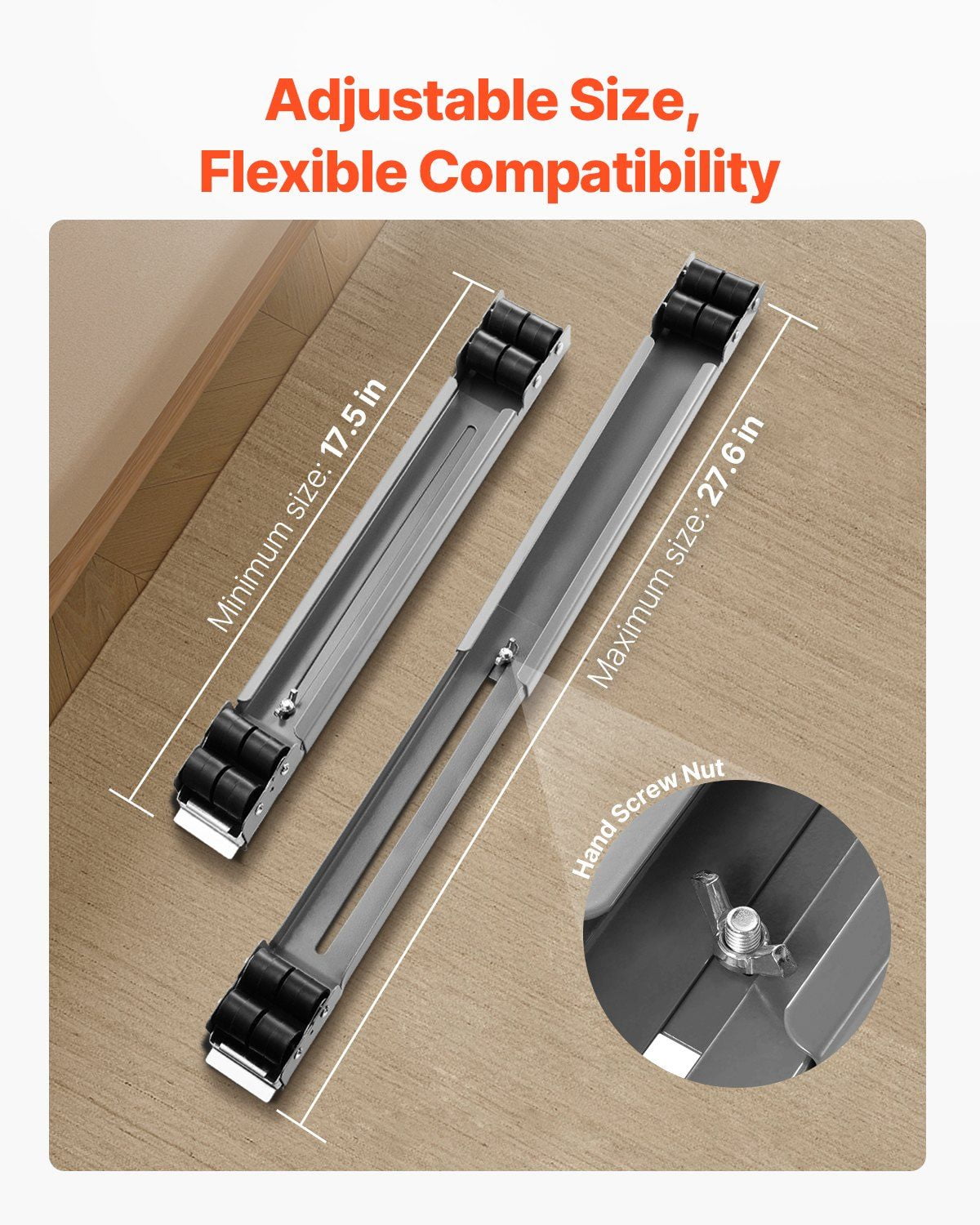 Appliance Roller 330 lbs Load, Adjustable Base Furniture Dolly, Retractable Mobile Roller for Washer Dryer, Grey