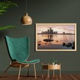 thumbnail image 2 of Detroit Wall Art with Frame, Idyllic Sunset View with High Rise Buildings Riverfront Rocks Calm Peaceful, Printed Fabric Poster for Bathroom Living Room, 35" x 23", Coral Dark Brown, by Ambesonne, 2 of 2