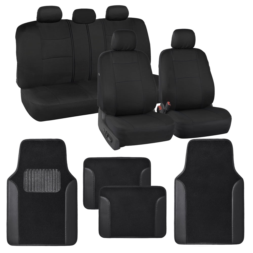 BDK Sporty Car Seat Covers & Car Floor Mats Complete Full Set Two