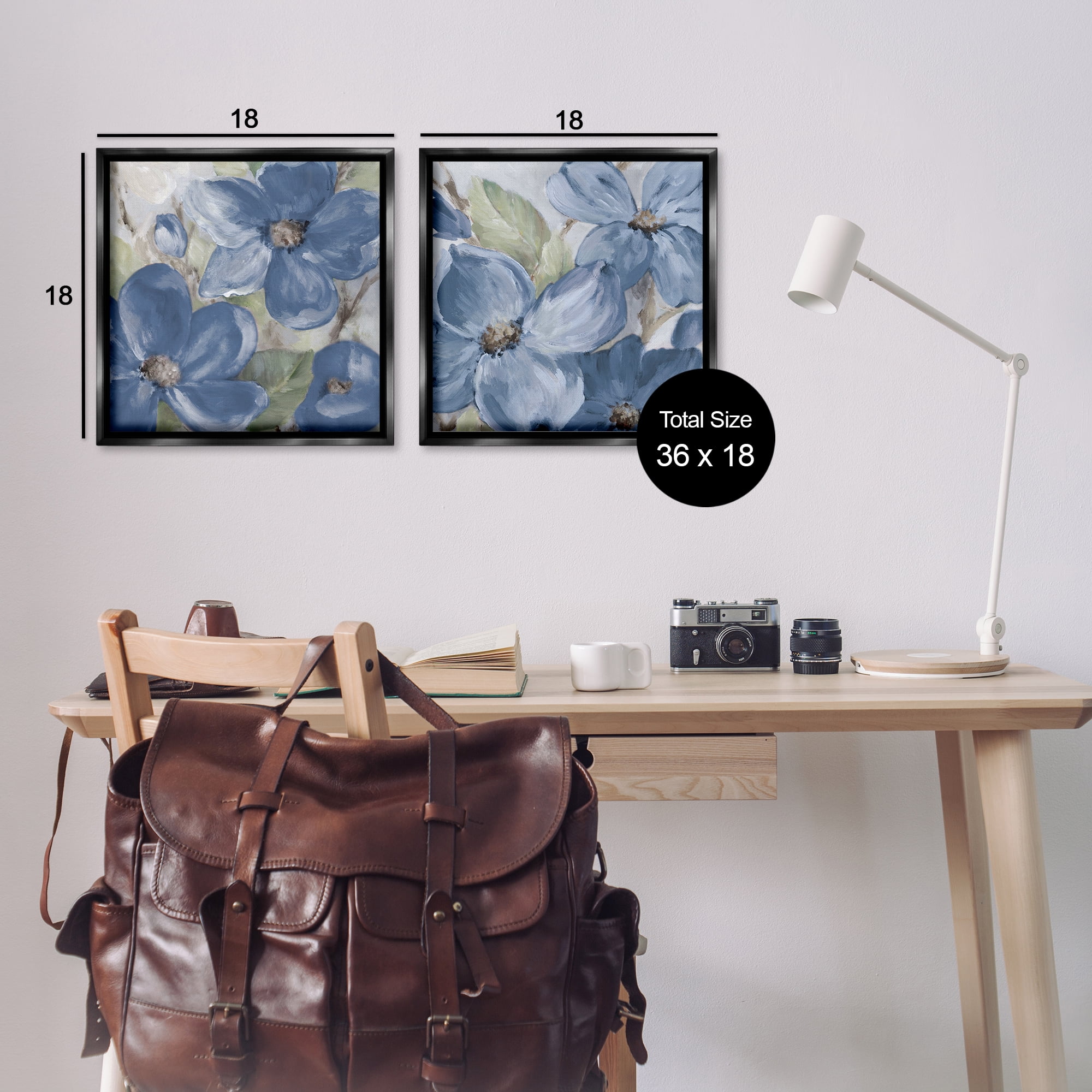 Stupell Industries Blue Blooming Petals Plants & Flowers Painting Black Floater Framed Canvas Art Print Wall Art, 18 x 18, Set of 2