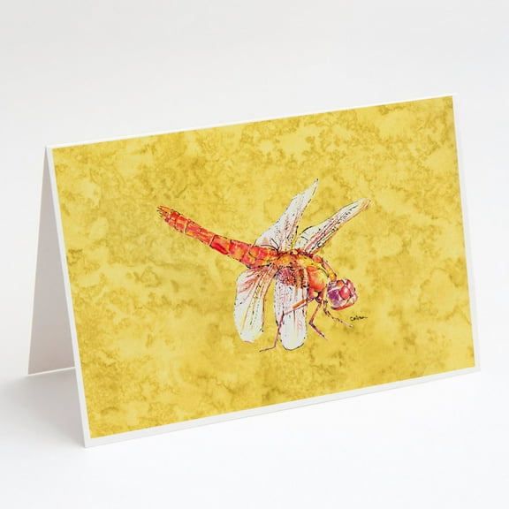 Dragonfly on Yellow Greeting Cards and Envelopes Pack of 8