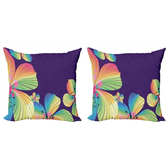 Tropical Throw Pillow Cushion Cover Pack of 2, Abstract Giant Exotic Flower Rainbow Petals in Vibrant Tones Blossoming Image, Zippered Double-Side Digital Print, 4 Sizes, Multicolor, by Ambesonne
