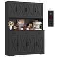 thumbnail image 4 of Homfa Kitchen Pantry with Hutch and Drawers, 71" Tall Storage Cabinet with 55" Wide Countertop and Built-In Power Outlet, Farmhouse Coffee Bar for Dining Room, Black Bark Grain, 4 of 8