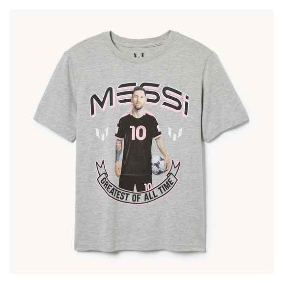 Messi Boys' Lifestyle Short Sleeve Graphic T-Shirt, Heather Grey, 18