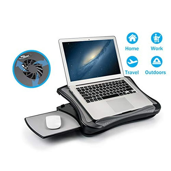 MAX SMART Laptop Lap Pad Laptop Stand with Attached Mouse Pad, Cushion and USB Cooling Fan, Non-Slip Heat Shield Tablet Computer Stand for Sturdy Work Station for Home, Office, Bed Sofa, Couch and Car