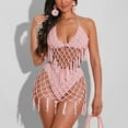 thumbnail image 3 of Sakmal Bikini Sets Womens Bathing Suits Sexy Two Piece Halter Pink Swimwear With Mesh Cover Up Swimsuit Sets, 3 of 8