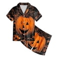 thumbnail image 4 of Weebloom Soft Halloween Pajama Set For Toddler Girl Silk Satin Pumpkin Short Sleeve Button Up Tops And Shorts Summer Fall 2 Piece Set Pjs Loungewear, 4 of 4