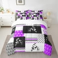 thumbnail image 2 of Manfei Teens Dirt Bike Twin Bedding Sets 7-Piece, Motorcycle Extreme Sport Bedding Comforter Set, Purple Patchwork Buffalo Reversible Sheet Sets, Super Cozy Room Decor, 2 of 7