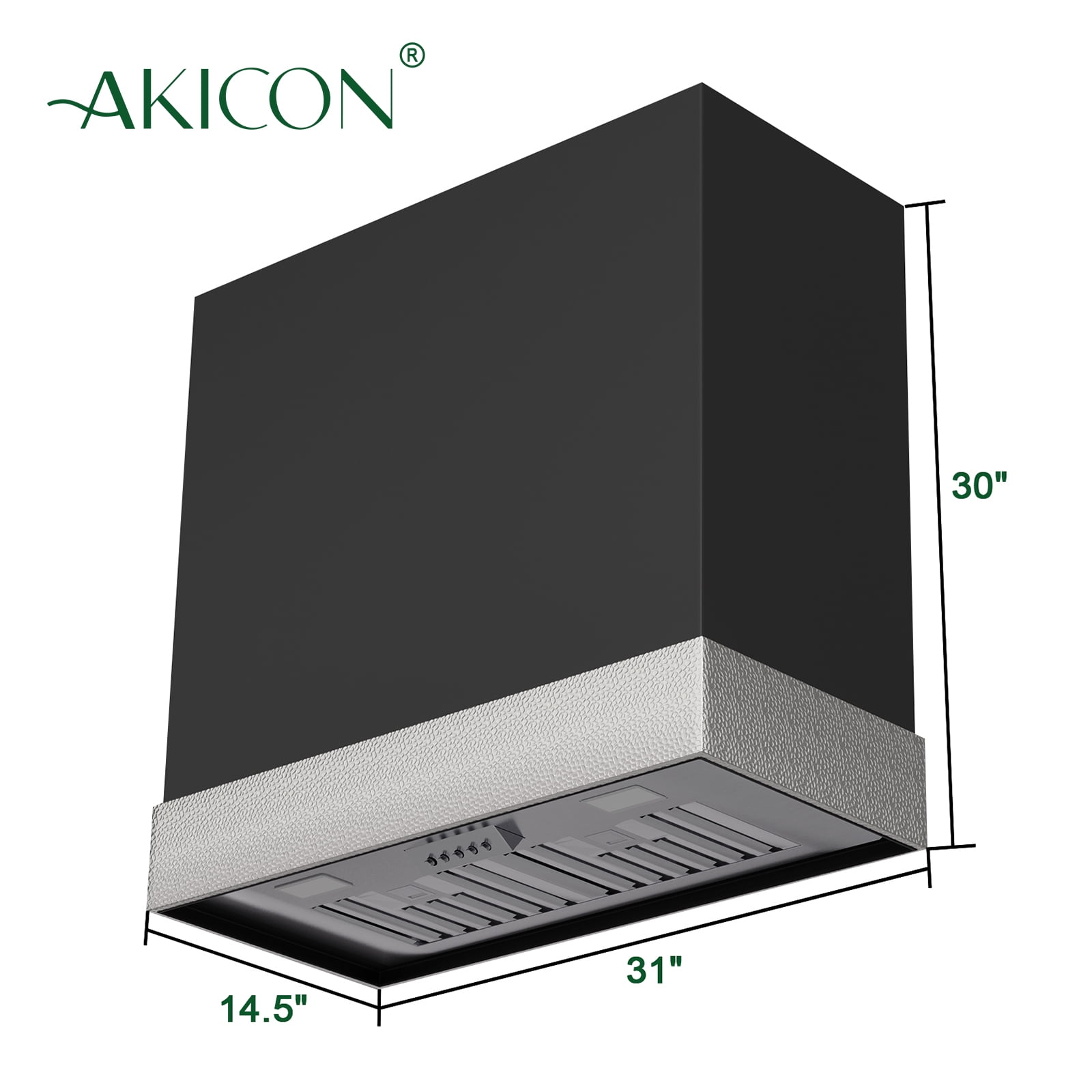Akicon 600 CFM Wall Mounted Range Hood, Stainless Steel Range Hood 30 inch, Energy Saving, Ducted Kitchen Hood for Cooking, Powerful Vent Motor, Jet Black with Nickel